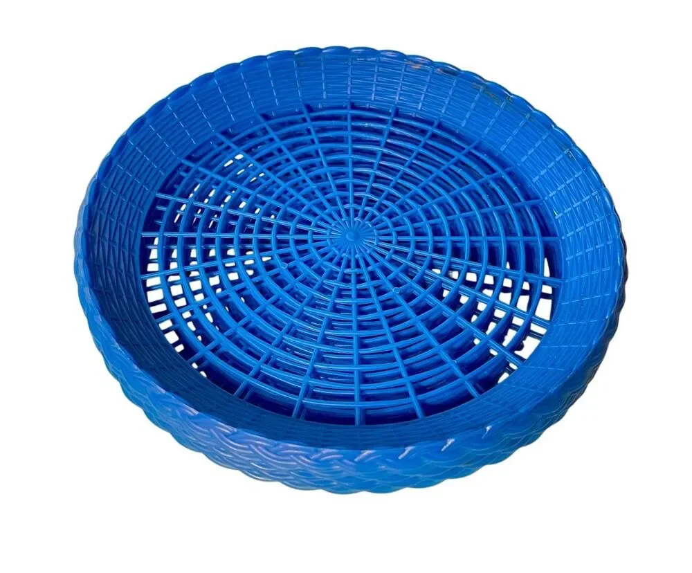 Vtg 1970s Plastic Woven Paper Plate Holders Lot of 5 Blue
